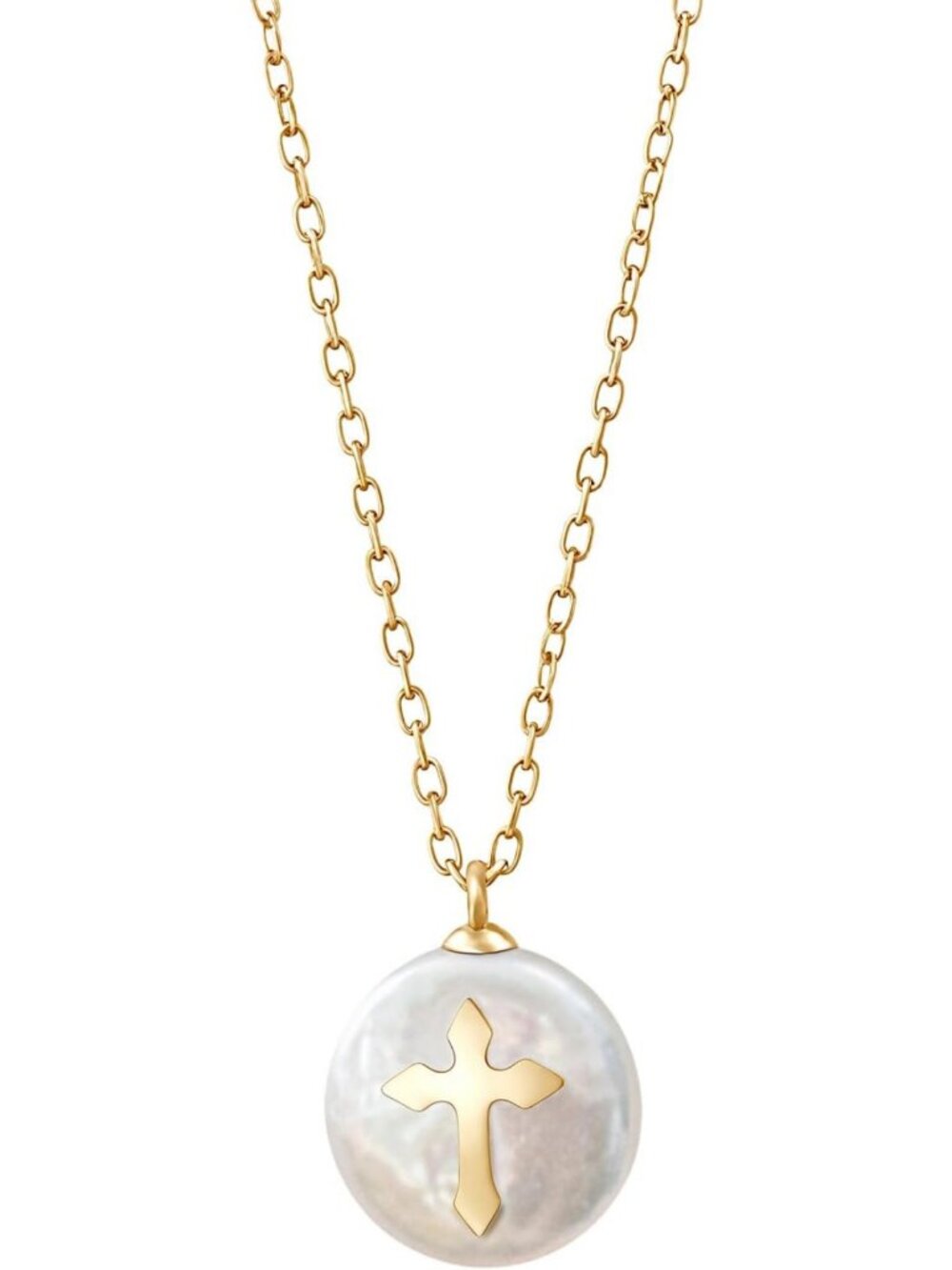 Elegant Pearl Cross Necklace for Women, 14K Gold Plated, Waterproof